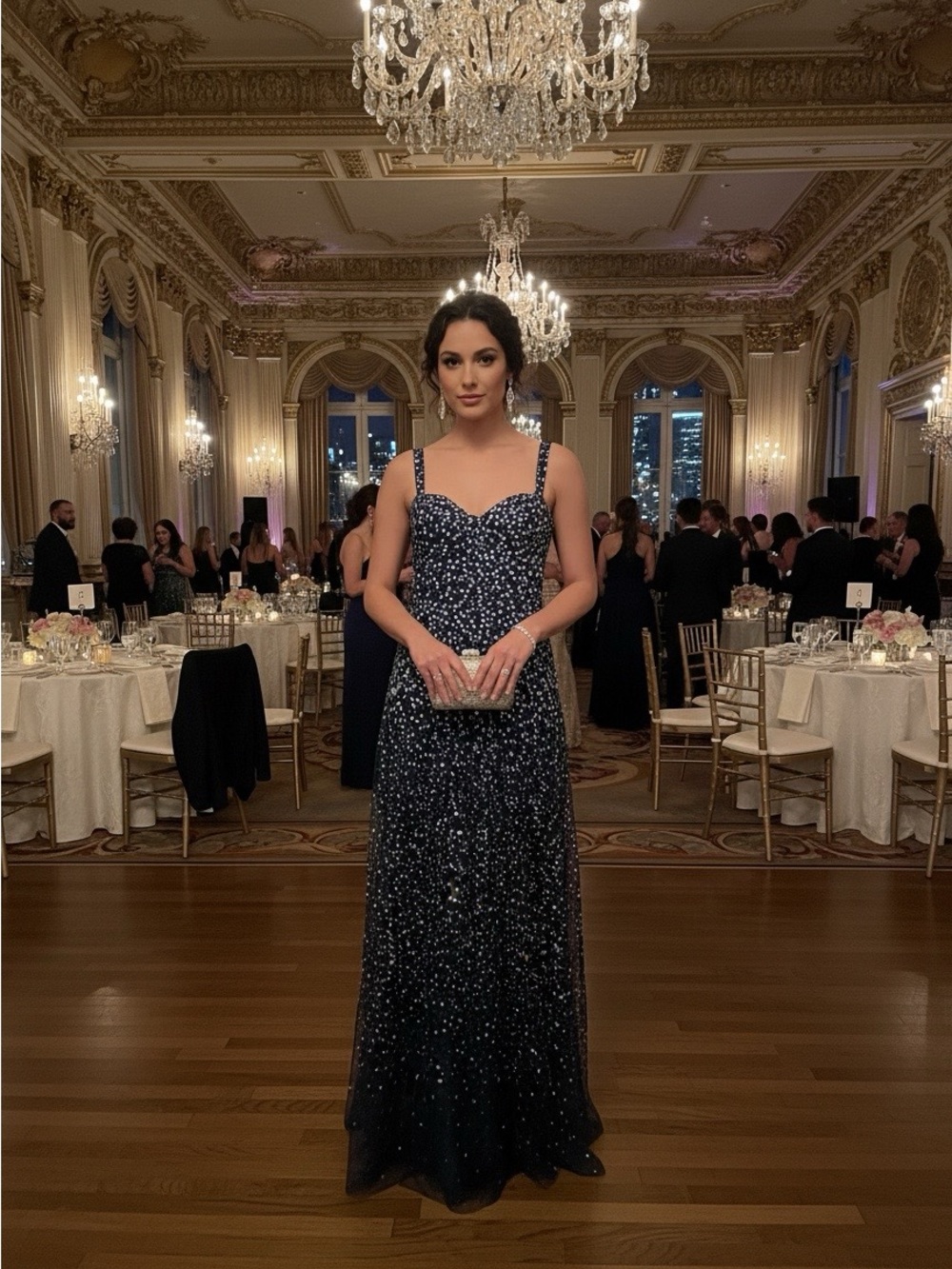 Trixxi Navy Blue Sparkly Evening Gown